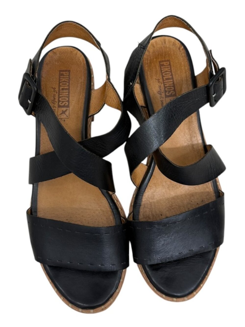 Pikolinos Blane Leather Stacked Heel Die-Cut Straps Women's Sandals Size 8.5 - Picture 2 of 7